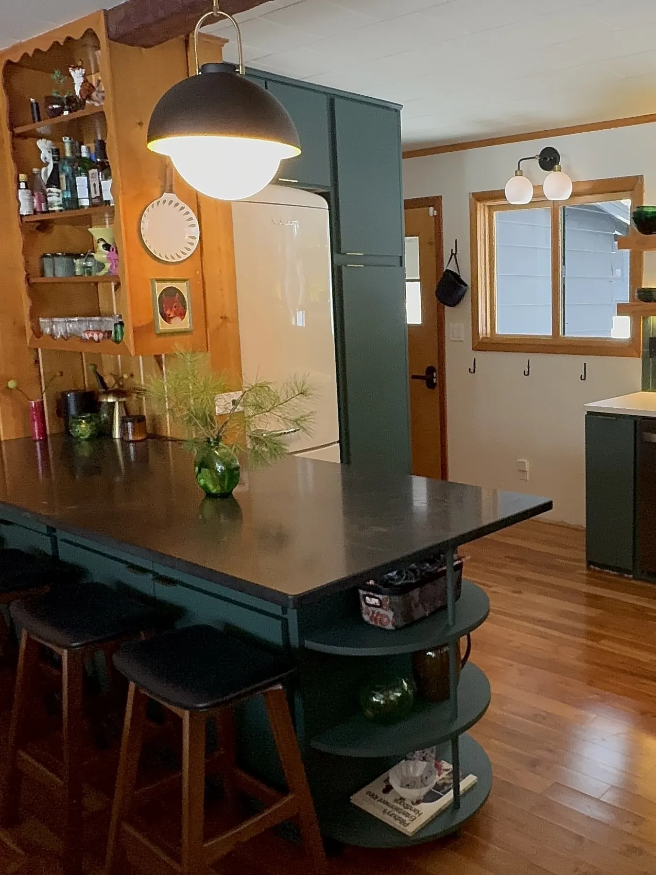 Kitchen after the remodel, island and fridge