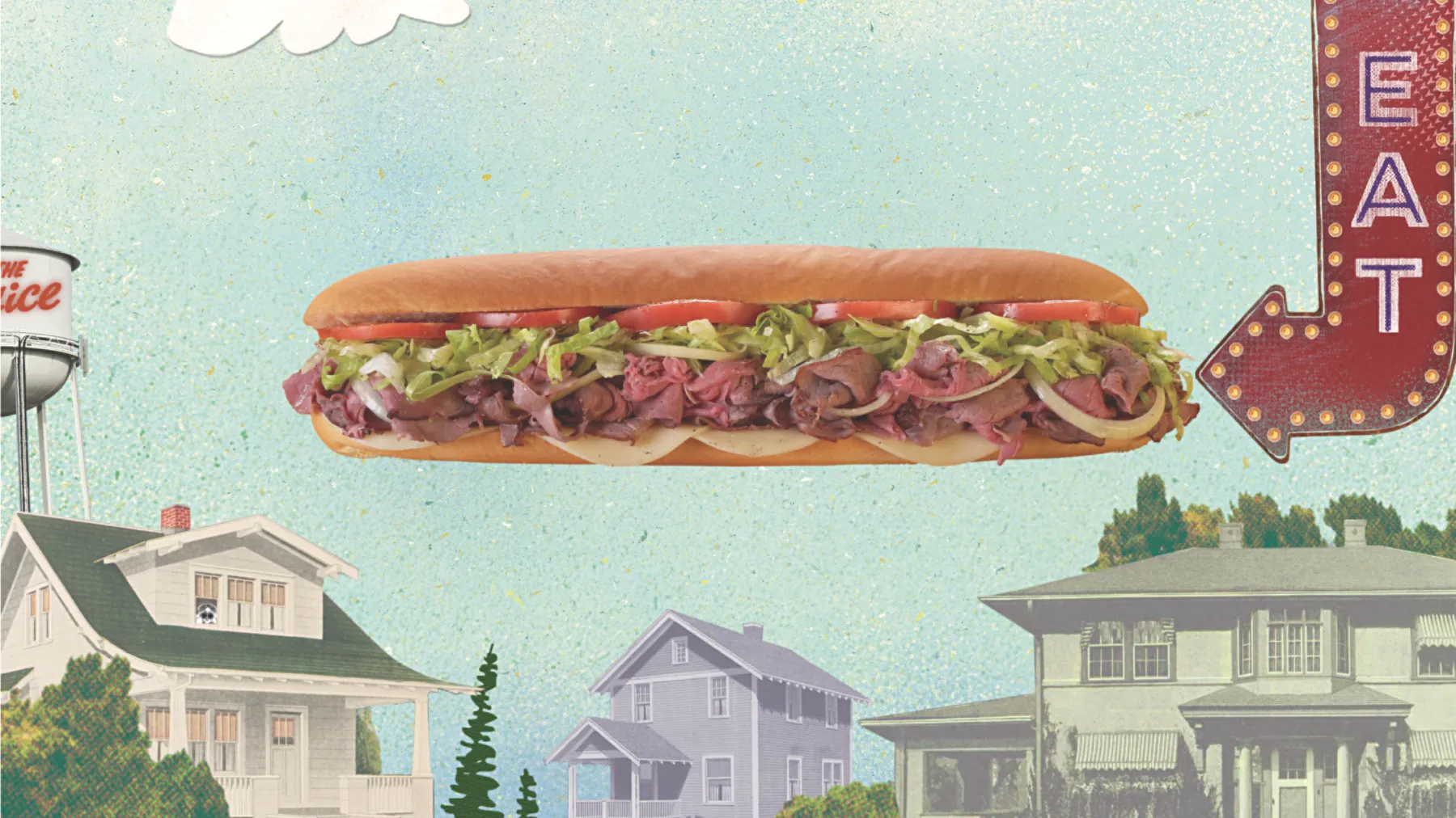 Oversized EAT sign on a Jersey Mike's storefront from the A Sub Above campaign