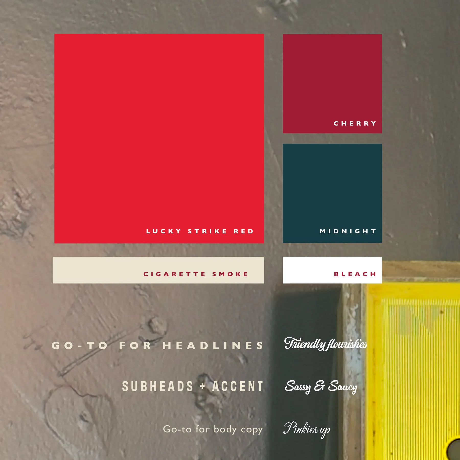 Lucky Stranger typefaces and color palette