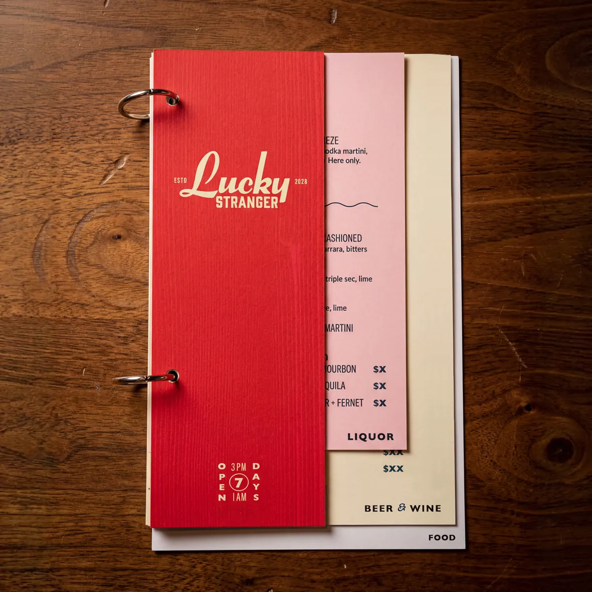 Lucky Stranger menu design