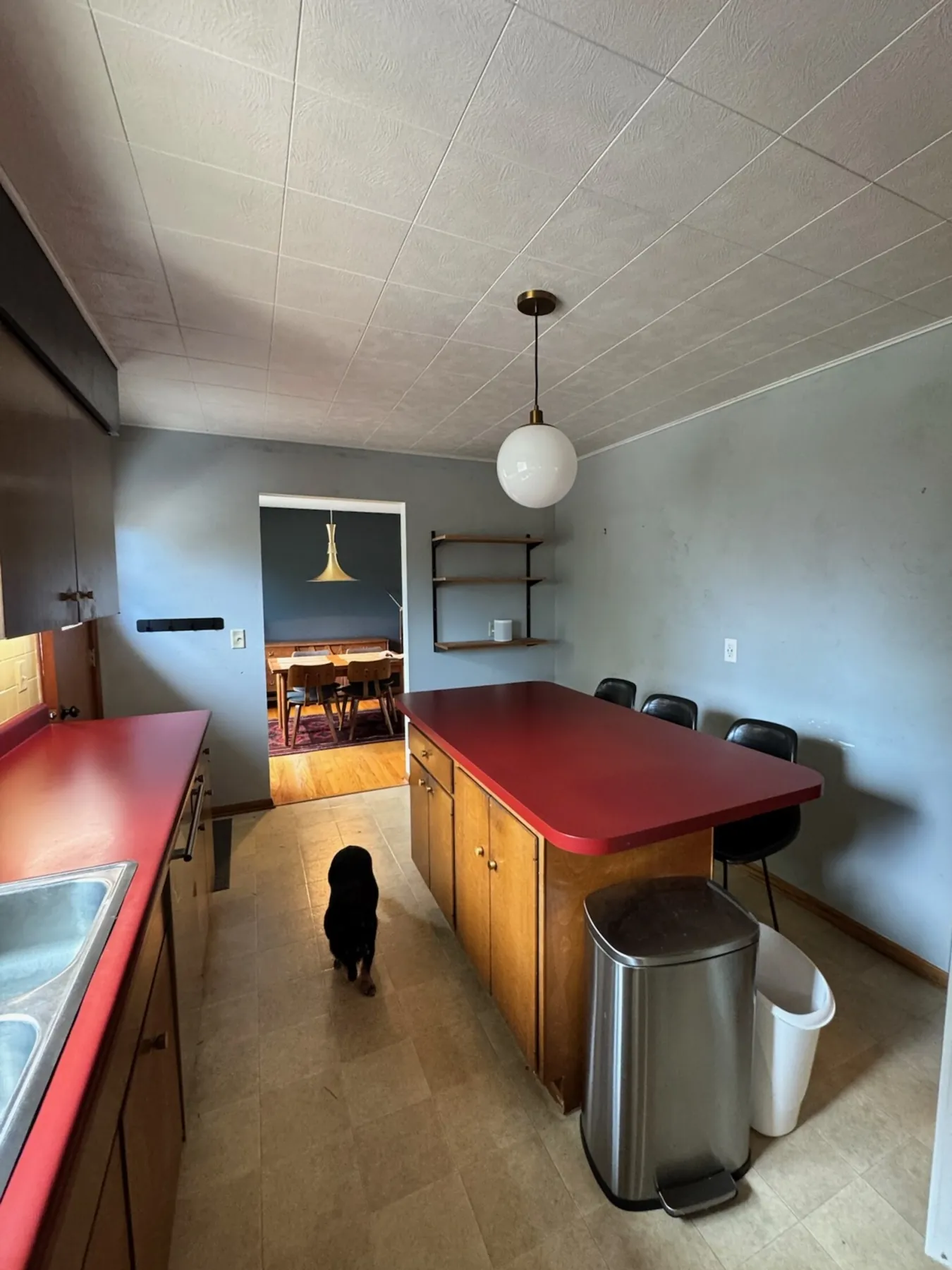 Madison Midcentury Home: Kitchen: toward the dining room, before